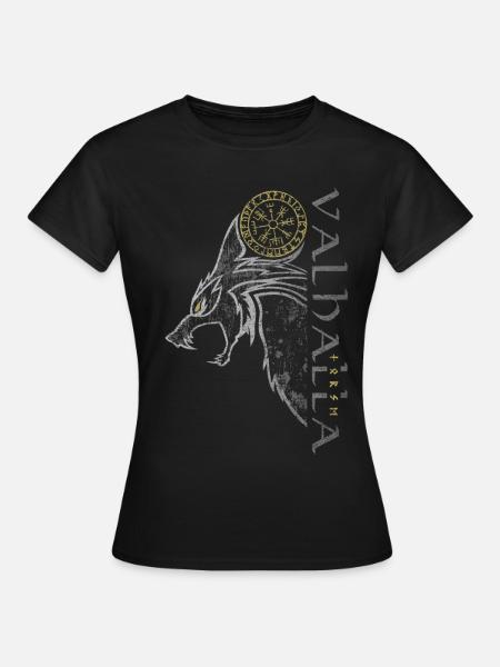 Valhalla Wolf Vegvisir Brújula rúnica vikinga - Dame-T-shirt - sort