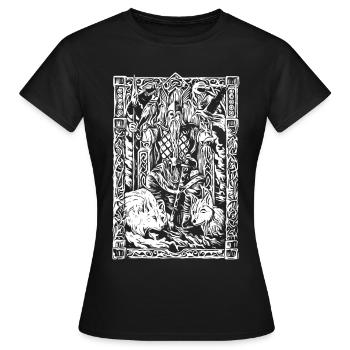 Wikinger Tafel mit Wölfen und Raben - Frauen T-Shirt - Schwarz - Vorne - AI Model Female 172 dark (172cm)