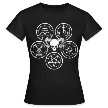 White demon skull and demonic symbols - Women's T-Shirt - black - Front - AI Model Female 172 dark (172cm)