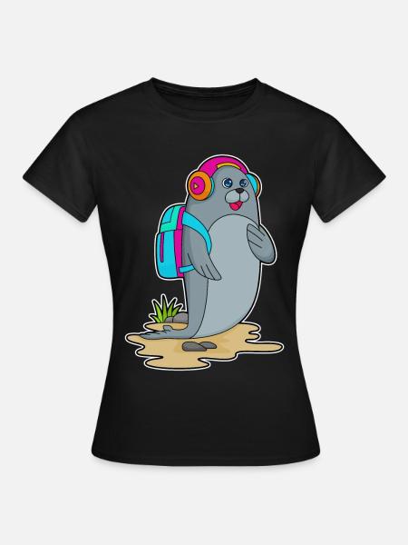Seehund Wanderer Rucksack Wandern - Frauen T-Shirt - Schwarz