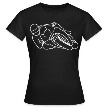 Rennmotorrad in Schräglage - von vorne, hell - Frauen T-Shirt - Schwarz - Vorne - AI Model Female 172 dark (172cm)