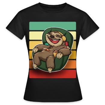 Faultier Sessel Pizza - Frauen T-Shirt - Schwarz - Vorne - AI Model Female 172 dark (172cm)