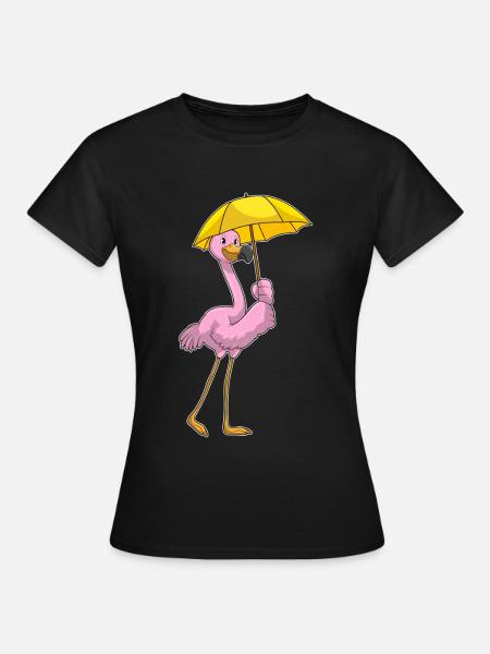 Flamingo Regenschirm - Frauen T-Shirt - Schwarz