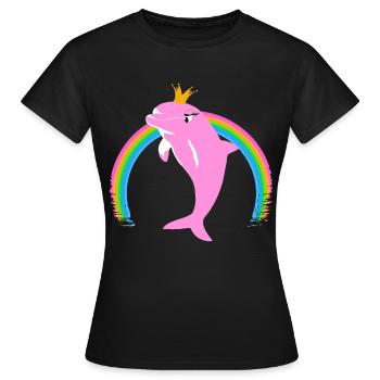 Regenbogen Delfin goldene Krone Rosa - Frauen T-Shirt - Schwarz - Vorne - AI Model Female 172 dark (172cm)