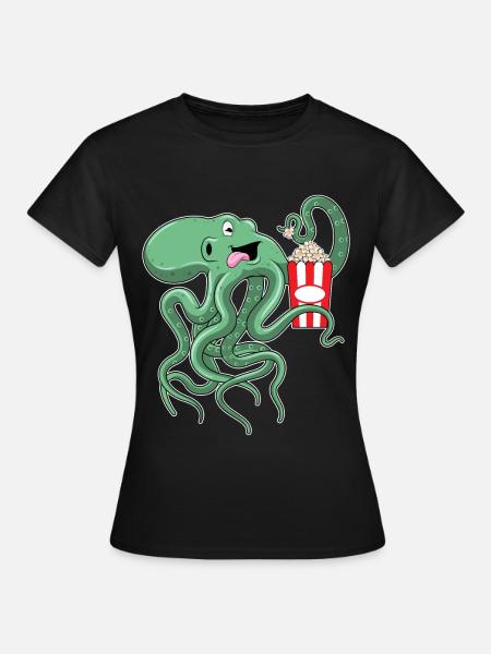 Krake Popcorn - Frauen T-Shirt - Schwarz