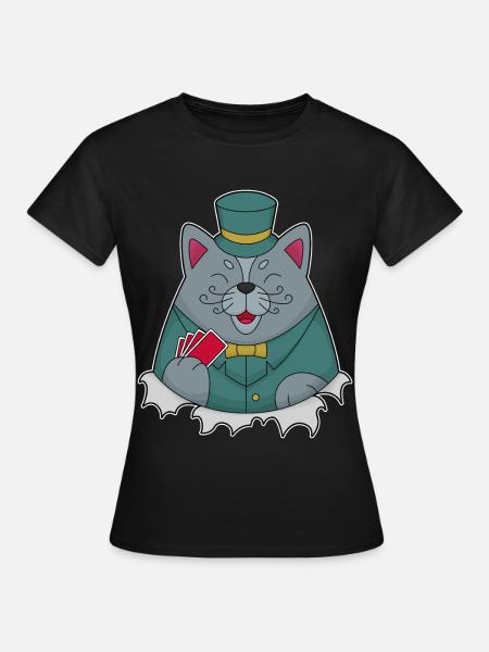 Katze Poker Pokerkarten - Frauen T-Shirt - Schwarz