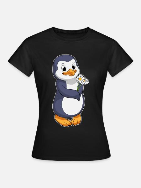 Pinguin Gänseblümchen - Frauen T-Shirt - Schwarz