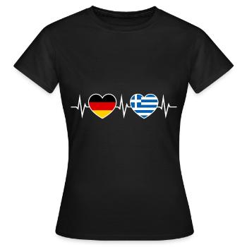 Deutsch-Grieche Deutsch Griechisch Zwei Herzen EKG - Frauen T-Shirt - Schwarz - Vorne - AI Model Female 172 dark (172cm)