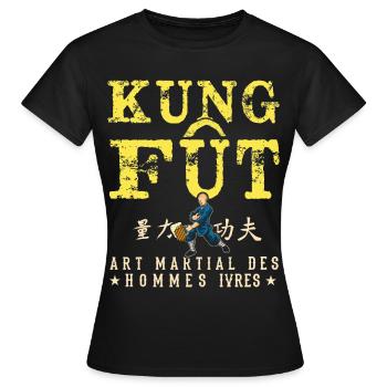 Kung Fût Jeu de mot Rhum Barbecue Buvette Soirée - T-shirt Femme - noir - Devant - AI Model Female 172 dark (172cm)
