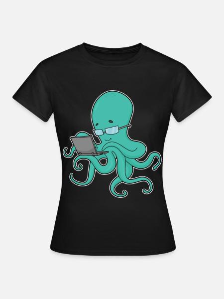 Krake Laptop - Frauen T-Shirt - Schwarz