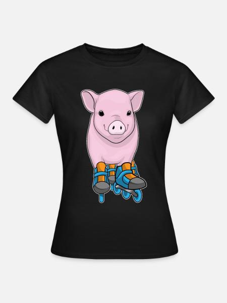 Schwein Inline skating Inline skates - Frauen T-Shirt - Schwarz