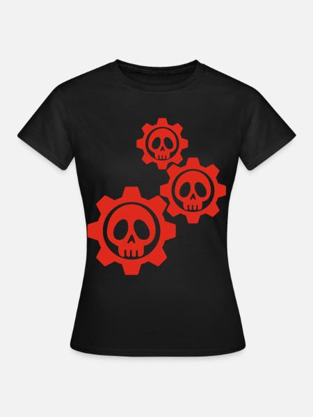 Totenköpfe und rote Zahnräder - Frauen T-Shirt - Schwarz
