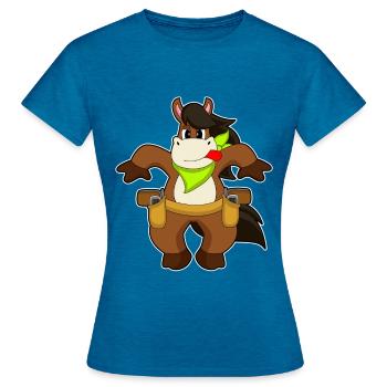 Cheval Cowboy Pistolet - T-shirt Femme - bleu saphir antique chiné - Devant - AI Model Female 172 dark (172cm)