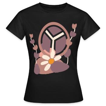 Friedenszeichen mit Blume - Frauen T-Shirt - Schwarz - Vorne - AI Model Female 172 dark (172cm)