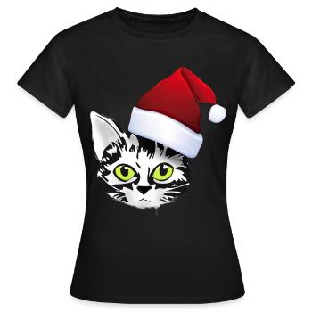 katze xmas weihnachten santa cat niedlich cute lol - Frauen T-Shirt - Schwarz - Vorne - AI Model Female 172 dark (172cm)