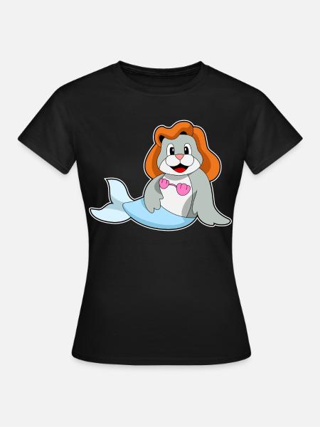 Seehund Meerjungfrau - Frauen T-Shirt - Schwarz