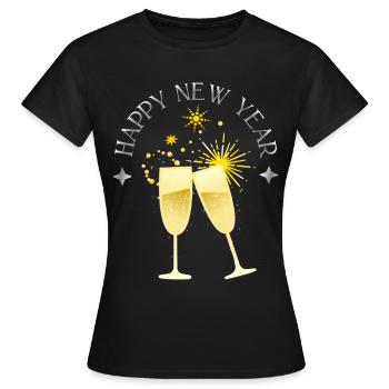 Bonne année avec coupe de et feux d’artifice - T-shirt Femme - noir - Devant - AI Model Female 172 dark (172cm)