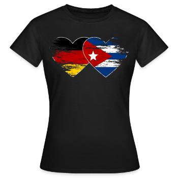 Deutschland Kuba Flagge used Herz - Frauen T-Shirt - Schwarz - Vorne - AI Model Female 172 dark (172cm)