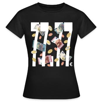Montant d’argent avec quatre fois le chiffre porte-bonheur 7, léger - T-shirt Femme - noir - Devant - AI Model Female 172 dark (172cm)