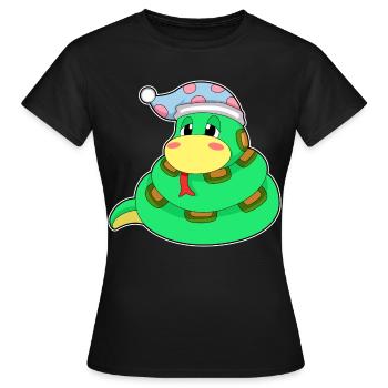 Bonnet de nuit endormi serpent - T-shirt Femme - noir - Devant - AI Model Female 172 dark (172cm)