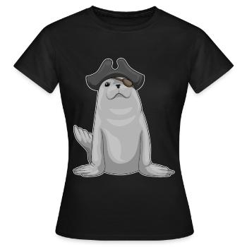 Seehund Pirat Augenklappe - Frauen T-Shirt - Schwarz - Vorne - AI Model Female 172 dark (172cm)