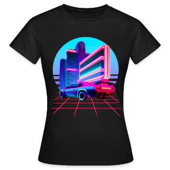 Retro Wave 80s Skyline Electro-Wave Vaporwave - T-shirt Femme - noir - Devant - AI Model Female 172 dark (172cm)
