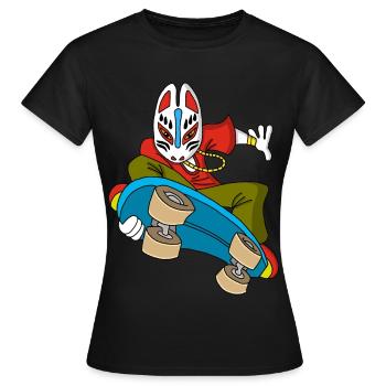 Strange fox on skateboarding - Women's T-Shirt - black - Front - AI Model Female 172 dark (172cm)