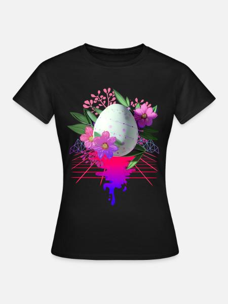 Osterei Blumen Kunst Retro Wave - Frauen T-Shirt - Schwarz