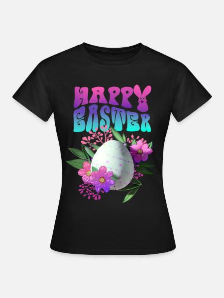 Frohe Ostern Osterei Floral - Frauen T-Shirt - Schwarz