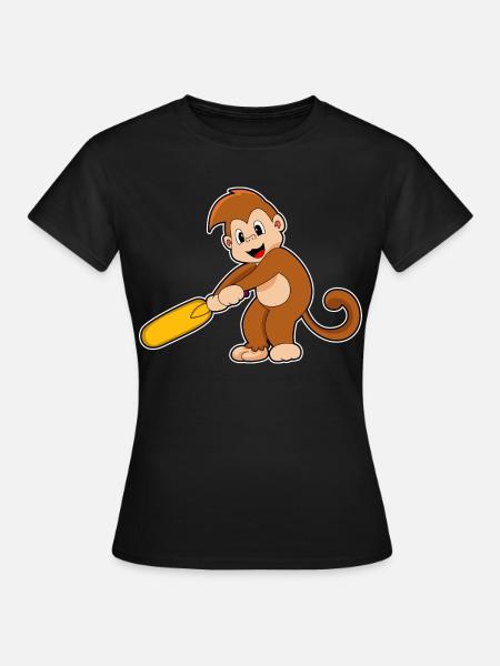 Affe Cricket Cricketschläger - Frauen T-Shirt - Schwarz