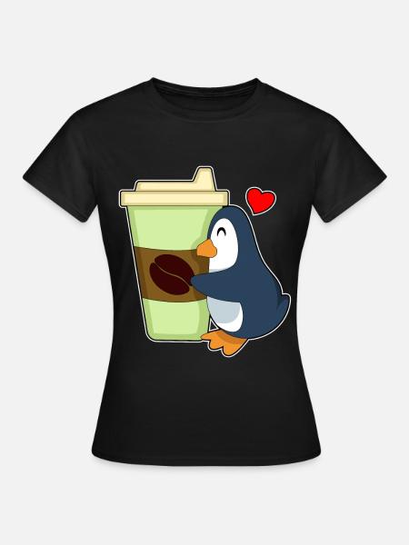 Pinguin Coffee to go - Frauen T-Shirt - Schwarz