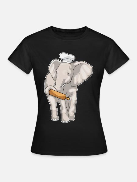 Elefant Bäcker Nudelholz Backen - Frauen T-Shirt - Schwarz