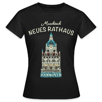 Hannover, kultiges Neues Rathaus, Niedersachsen - Frauen T-Shirt - Schwarz - Vorne - AI Model Female 172 dark (172cm)