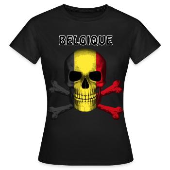 Crâne Jolly Roger Pirate Flag Belgique R6Z - T-shirt Femme - noir - Devant - AI Model Female 172 dark (172cm)