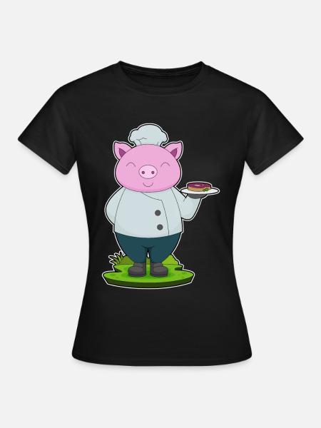 Schwein Koch Fleisch Kochen - Frauen T-Shirt - Schwarz