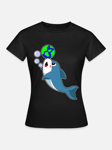 Delfin Erdkugel - Frauen T-Shirt - Schwarz