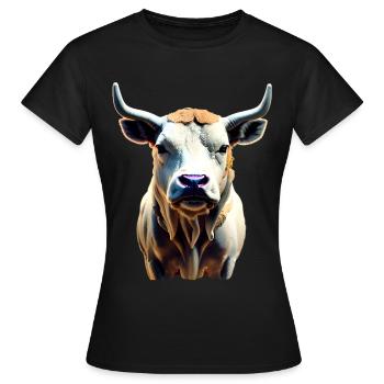 Kuh - Bulle mit Hörnern - Frauen T-Shirt - Schwarz - Vorne - AI Model Female 172 dark (172cm)