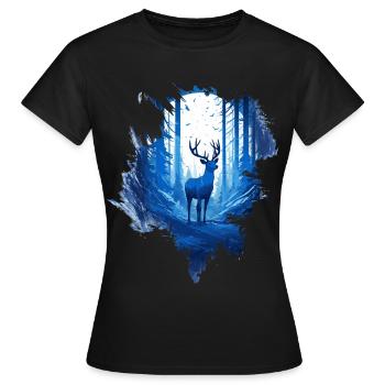 Cerfs dans les bois - T-shirt Femme - noir - Devant - AI Model Female 172 dark (172cm)