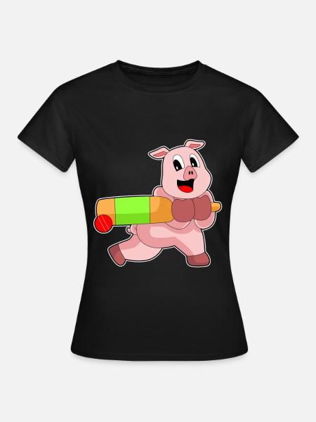 Schwein Cricket Cricketschläger - Frauen T-Shirt - Schwarz