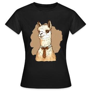Freundliches Lama mit Fliege um den Hals - Frauen T-Shirt - Schwarz - Vorne - AI Model Female 172 dark (172cm)