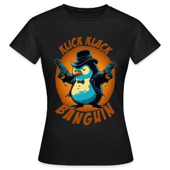Klick klack Panguin Pinguin mit Pistolen - Frauen T-Shirt - Schwarz - Vorne - AI Model Female 172 dark (172cm)