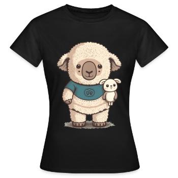 Verschlafenes Schaf mit Kuscheltier - Frauen T-Shirt - Schwarz - Vorne - AI Model Female 172 dark (172cm)