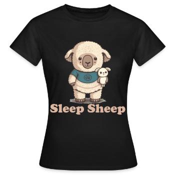 Schlaf Schaf mit Kuscheltier - Frauen T-Shirt - Schwarz - Vorne - AI Model Female 172 dark (172cm)