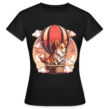 Dog in hot air balloon in pink clouds - Women's T-Shirt - black - Front - AI Model Female 172 dark (172cm)