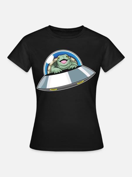 Schildkröte Raumschiff Weltraum - Frauen T-Shirt - Schwarz