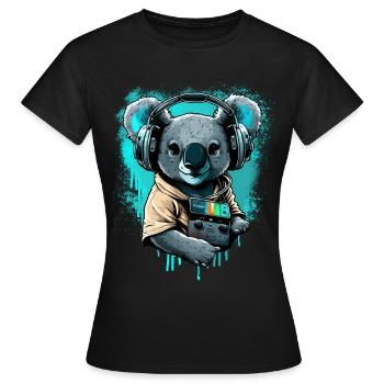 koala with headphones and Walkman - Women's T-Shirt - black - Front - AI Model Female 172 dark (172cm)