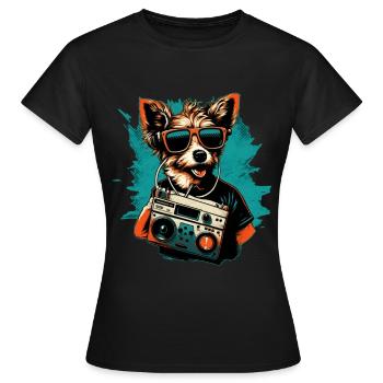 Dog with boombox and sunglasses - Women's T-Shirt - black - Front - AI Model Female 172 dark (172cm)