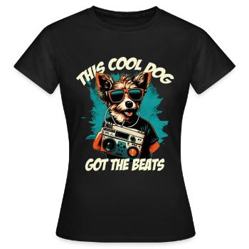 dog with boombox and lettering - Women's T-Shirt - black - Front - AI Model Female 172 dark (172cm)