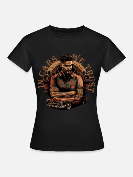 Oldtimer mit Schriftzug - Frauen T-Shirt - Schwarz