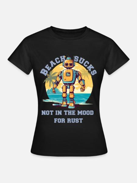 Roboter am Strad mit Schriftzug - Frauen T-Shirt - Schwarz